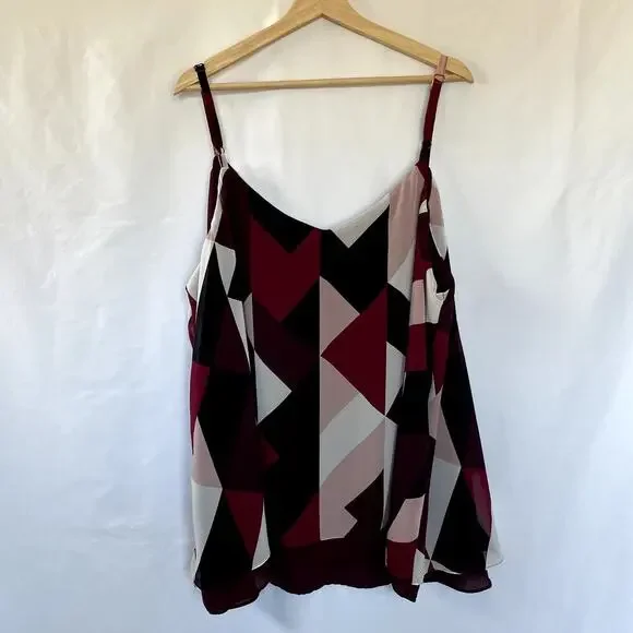 Torrid burgundy pink black white geometric spaghetti strap top size 4XL casual - Picture 7 of 7